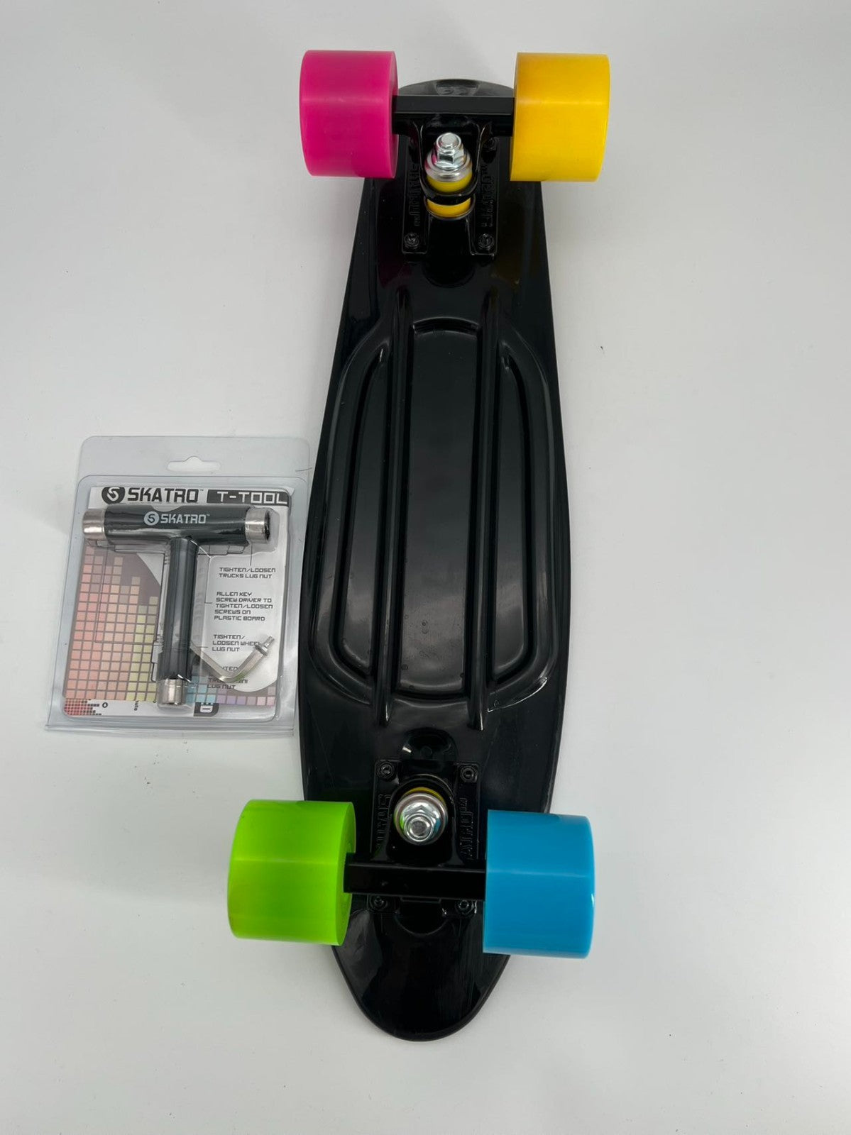 Black Logo Retro CruiserRainbow Wheels Skateboard