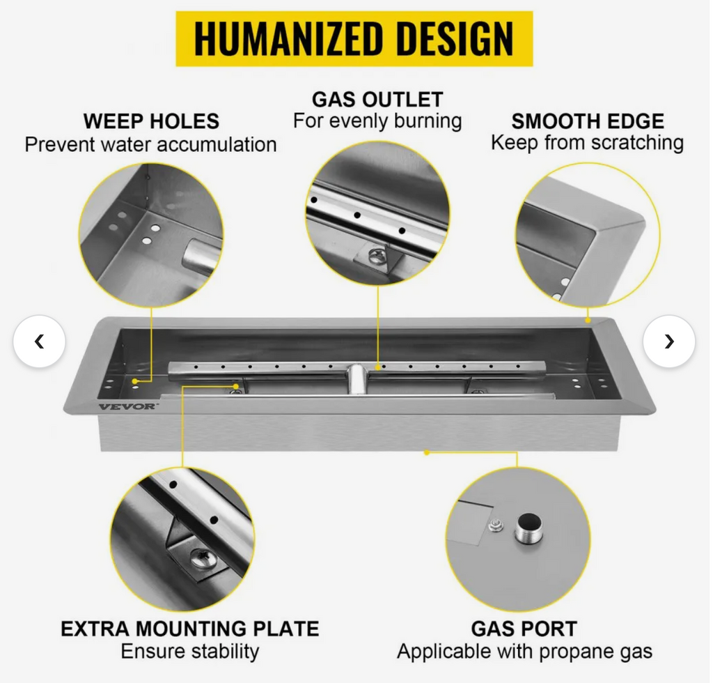 20.0x8.0 stainless steel fire pit pan with h-burner