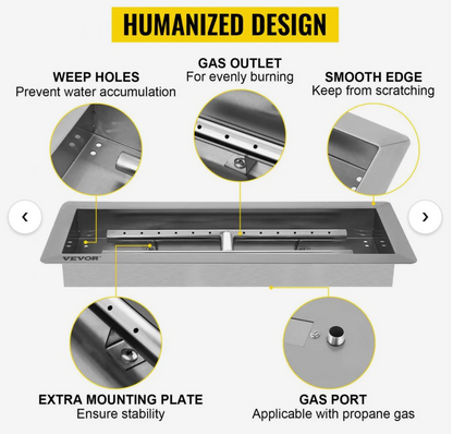20.0x8.0 stainless steel fire pit pan with h-burner