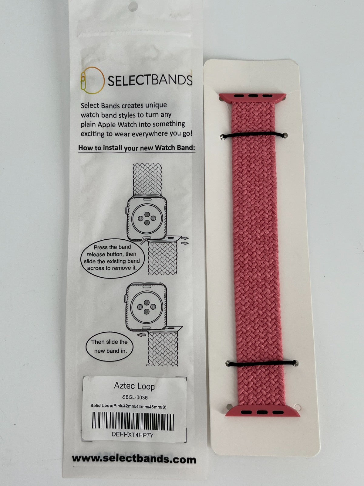 10-Pack  S  Pink Solid Loop Apple Watch Bands, 0.8 x 6.2Inch, Fits 42mm/44mm/45m
