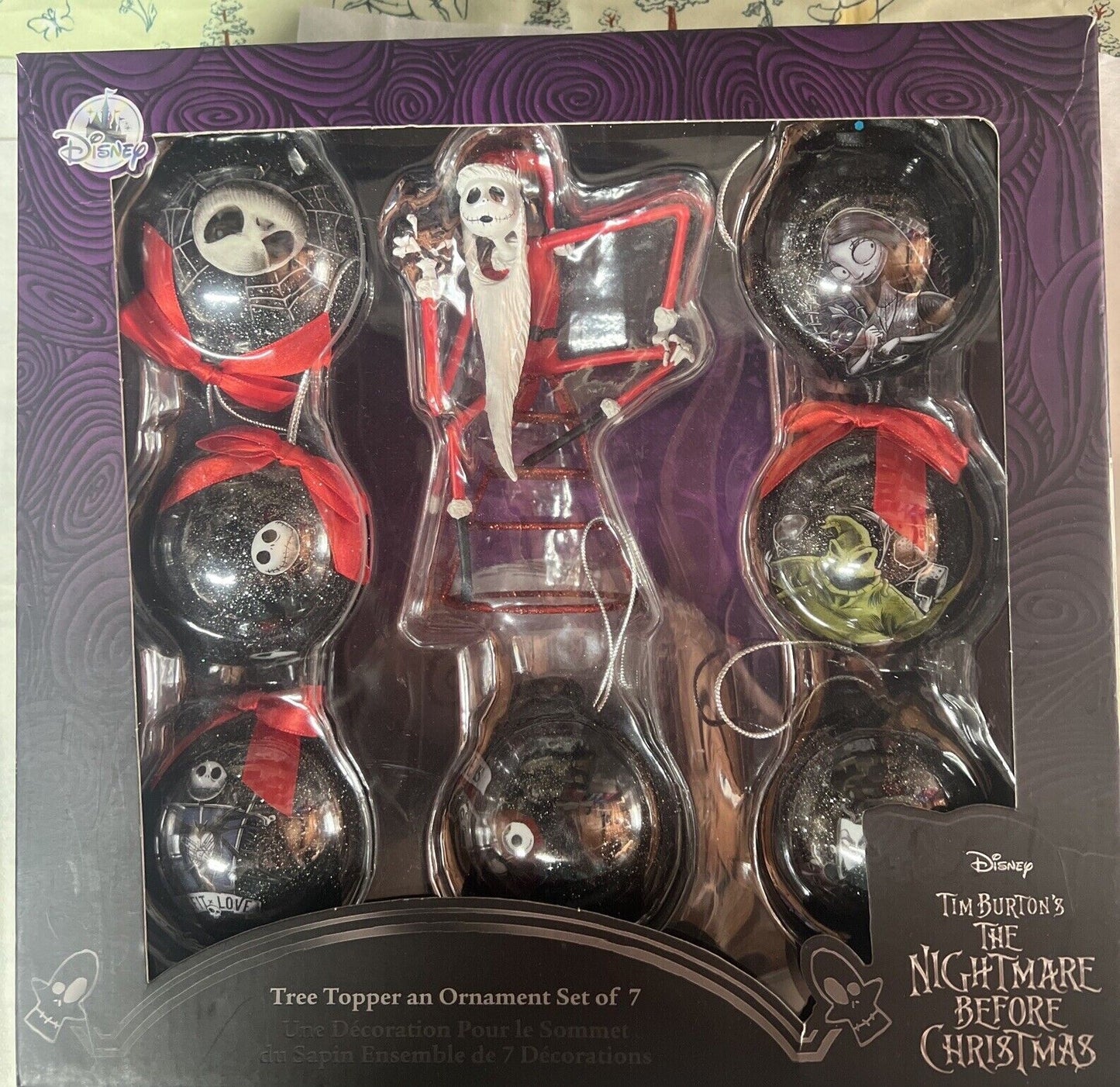 Disney Nightmare Before Christmas Ball Ornament Set Jack Skellington Tree Topper