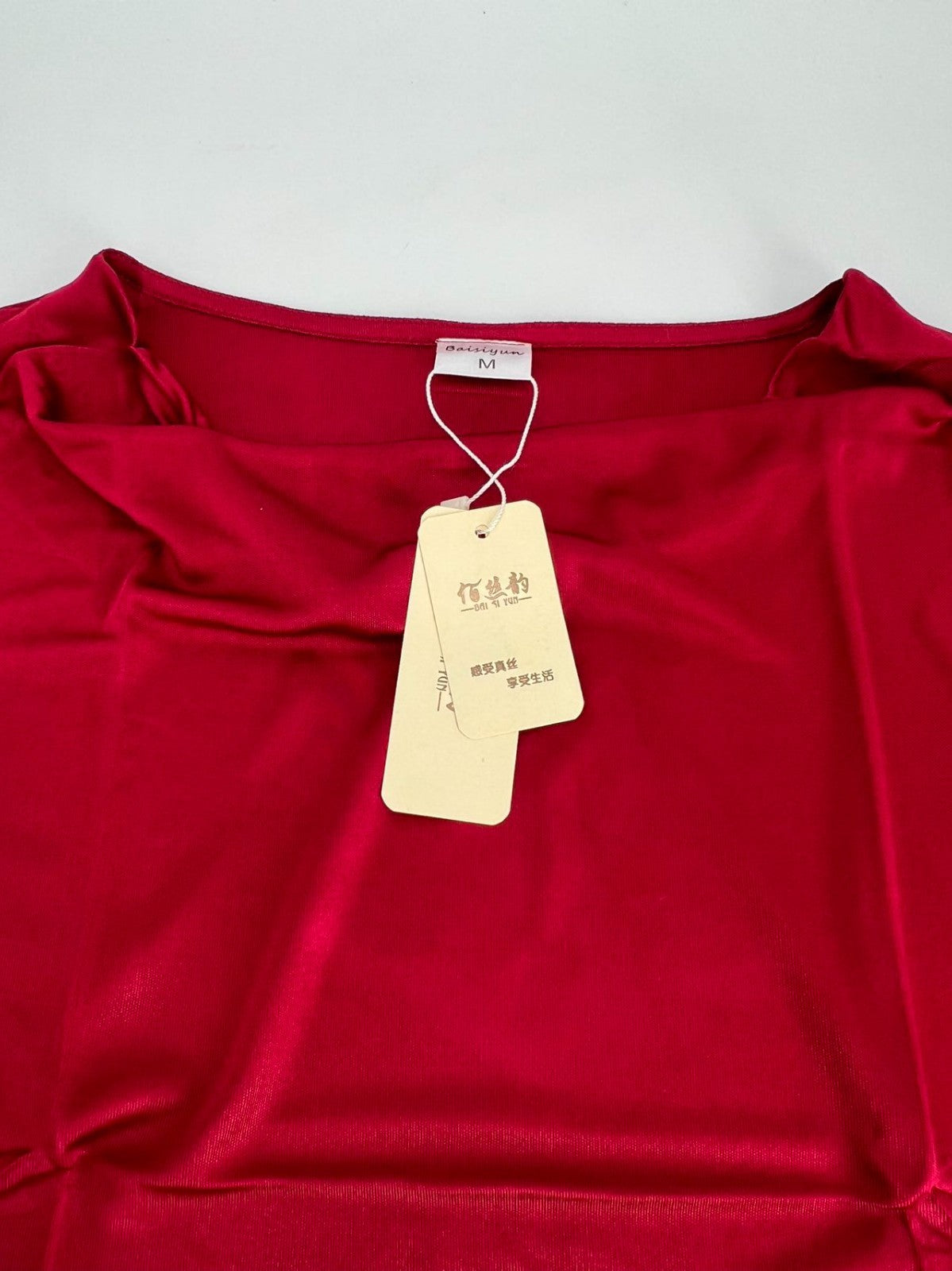 Women's 50% Silk Stretchy Drape Neck T-Shirts top blouse Red M