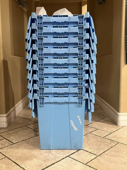 20x14x12” (5 Pack) Storage Tote with Hinged Attached Lid Blue Heavy Duty