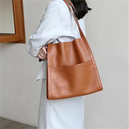 Color Simple Genuine Leather Shoulder Bag