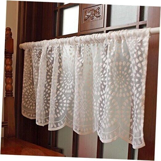 ZHH White Lace Valance Curtains Embroidery Semi Kitchen Valances H 15” x W 59”