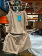 Women's Satin Sleeveless Top & PJ Shorts Pajamas Set Shadow Beige Size L
