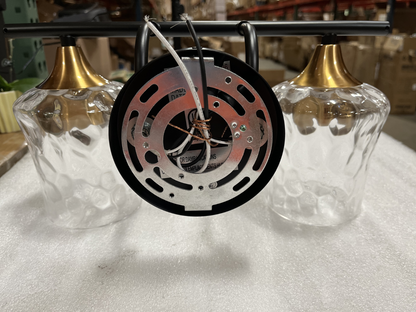 2-Light Bathroom Vanity Light with Hammered Glass, Black Backplate