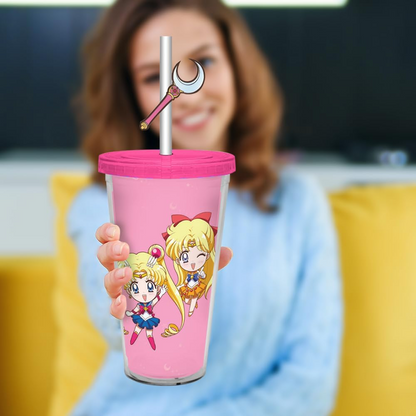 JUST FUNKY Sailor Moon Crystal Carnival Cup with Straw | 16oz Plastic Travel