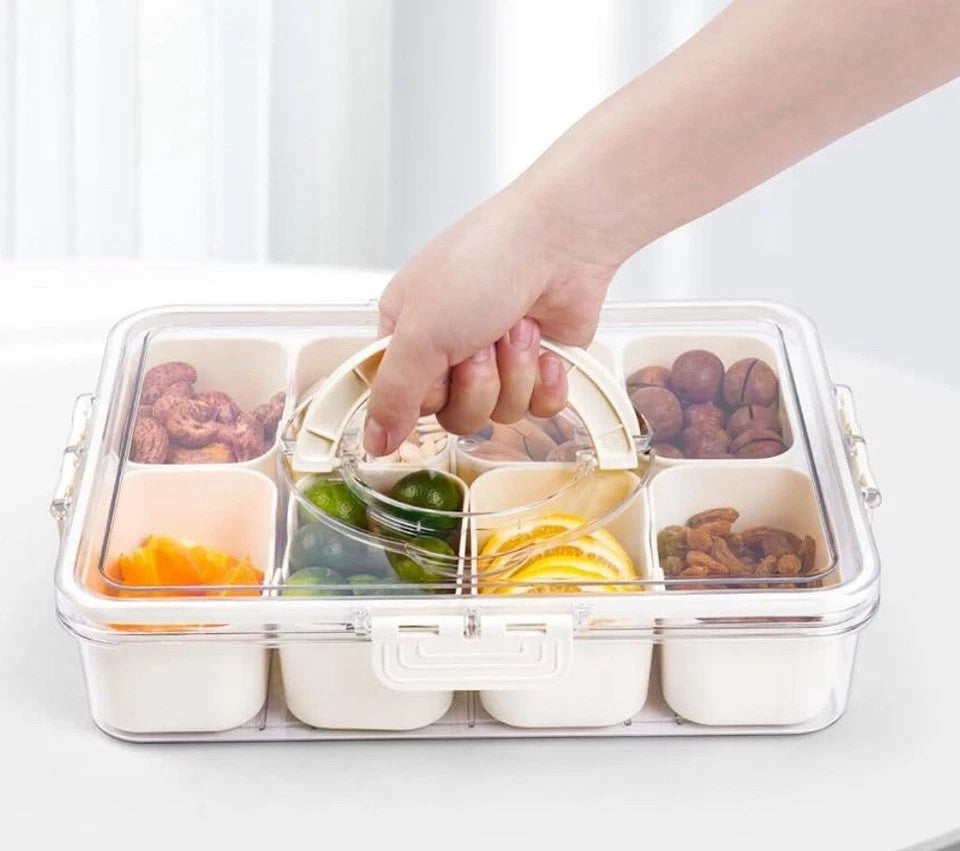 8 Compartment Snackle Box Container, Divided Serving Tray with Lid and Handle