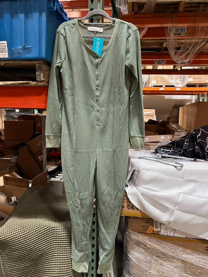 Women's Waffle Knit Thermal  Pajama Romper green Size XL