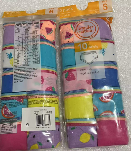 20PCS Wonder Nation Girls Cotton Brief Underwear, Sizes 6