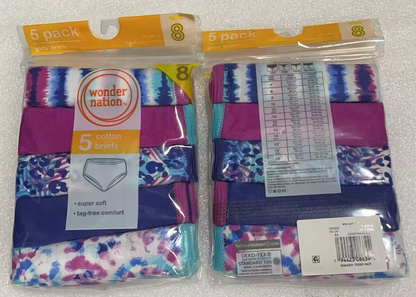 10PCS Wonder Nation Girls Cotton Brief Underwear, 5Pack, Sizes 8