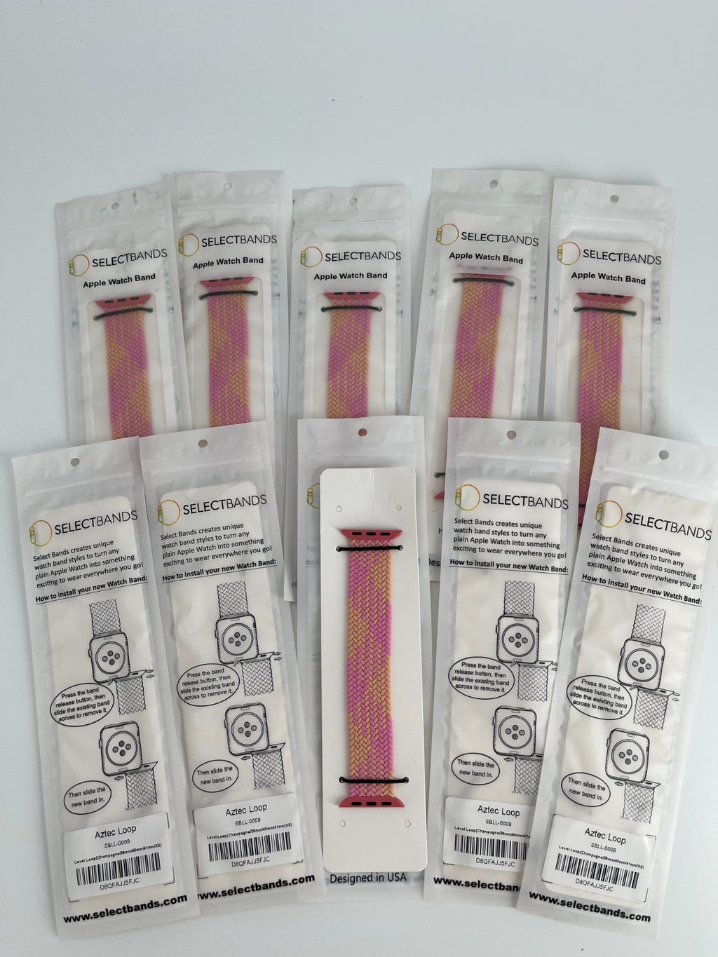 10-Pack  XS Champagne  Solid Loop Apple Watch Bands 0.8 x 5.2Inch , Fits 38mm/40