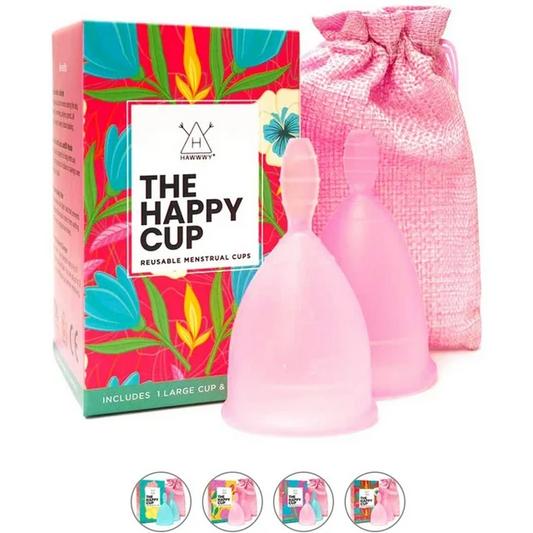 Happy Cup Menstrual Cups, Hawwwy Tampon & Pad Alternative 2 Pack Reusable Beginn