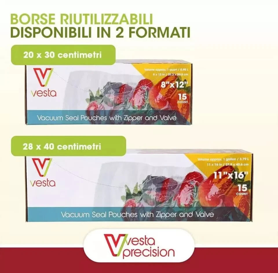 15bags 11*16’’ Vesta Precision Vacuum Bags for Food with Zipper and Valve