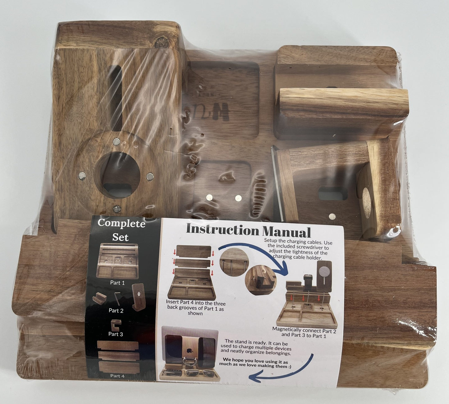 Wooden Multi-Device Charging Dock Station with Organizer for Phone & Accessories