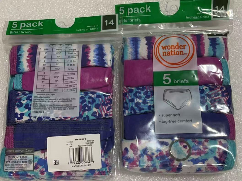 10PCS Wonder Nation Girls Cotton Brief Underwear, 5Pack, Sizes 14