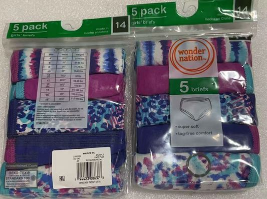 10PCS Wonder Nation Girls Cotton Brief Underwear, 5Pack, Sizes 14