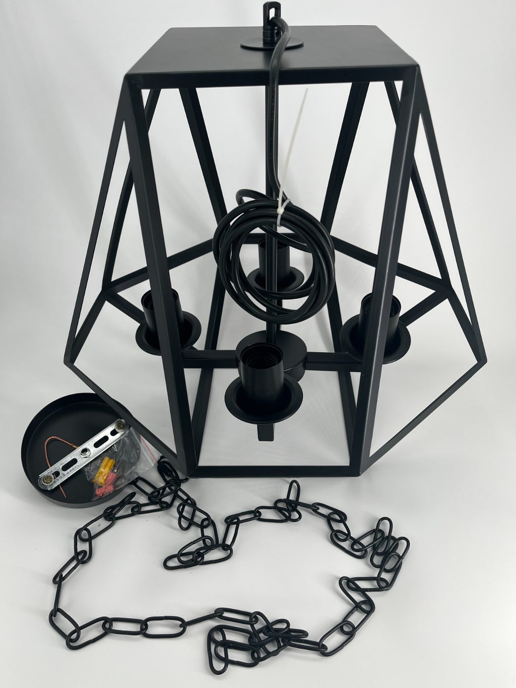 Modern Industrial Black 4-Light Ceiling Pendant, 70” Cord, 17”H x 16.3”W Fixture