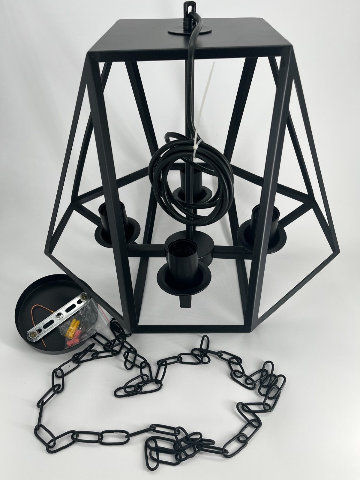 Modern Industrial Black 4-Light Ceiling Pendant, 70” Cord, 17”H x 16.3”W Fixture