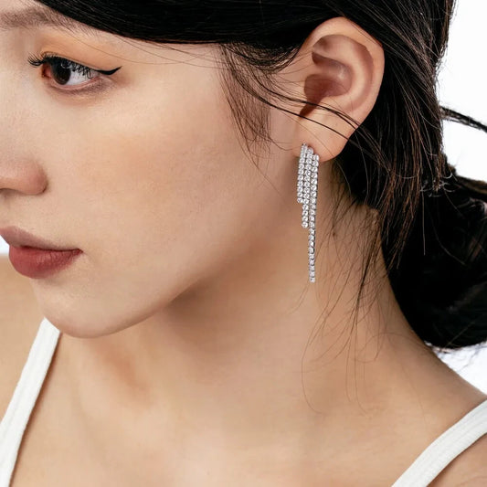 Shiny Zirconia Tassel Party Stud Earring&Single left sterling silver snake