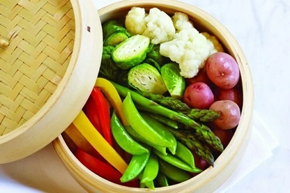 Asian Kitchen Bamboo Cooking Dim Sum Seafood Vegetable Steamer Set Two Tiers
