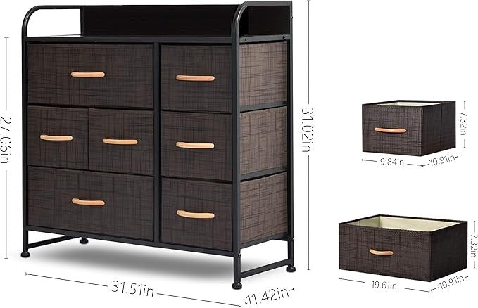 charaHOME 7-Drawer Fabric Dresser Organizer – Brown Storage Tower