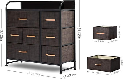 charaHOME 7-Drawer Fabric Dresser Organizer – Brown Storage Tower