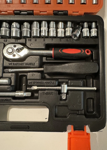 53 Piece 1/4” Dr. Socket Set, Bits, Hex Key Wrenches, Ratchet, Metric, Deep, New
