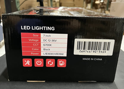 7-Inch Round LED Light – 36W/39W, 6700K Cool White, DC 12-36V, Black Housing