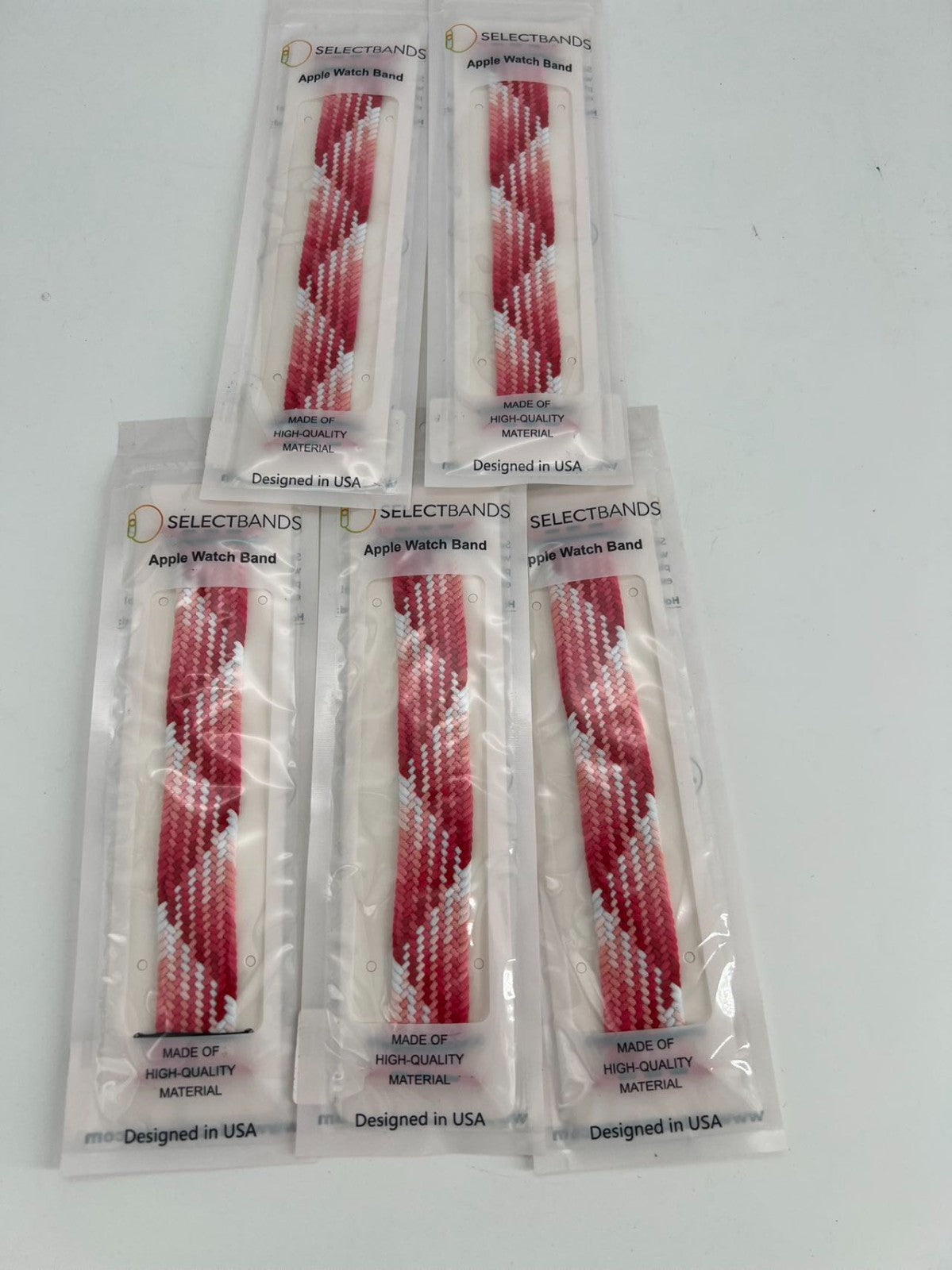 5- Pack M Color pink Rainbow Loop Watch Bands 0.8 x 6.7 Inch  Fits 42mm/44mm/45m