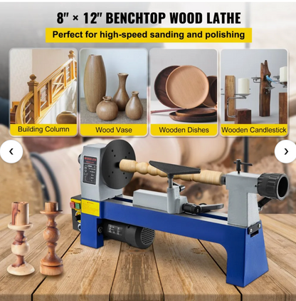 12" x 18" Wood Lathe Benchtop Wood Lathe Machine Speed 650-3800 RPM Woodturning