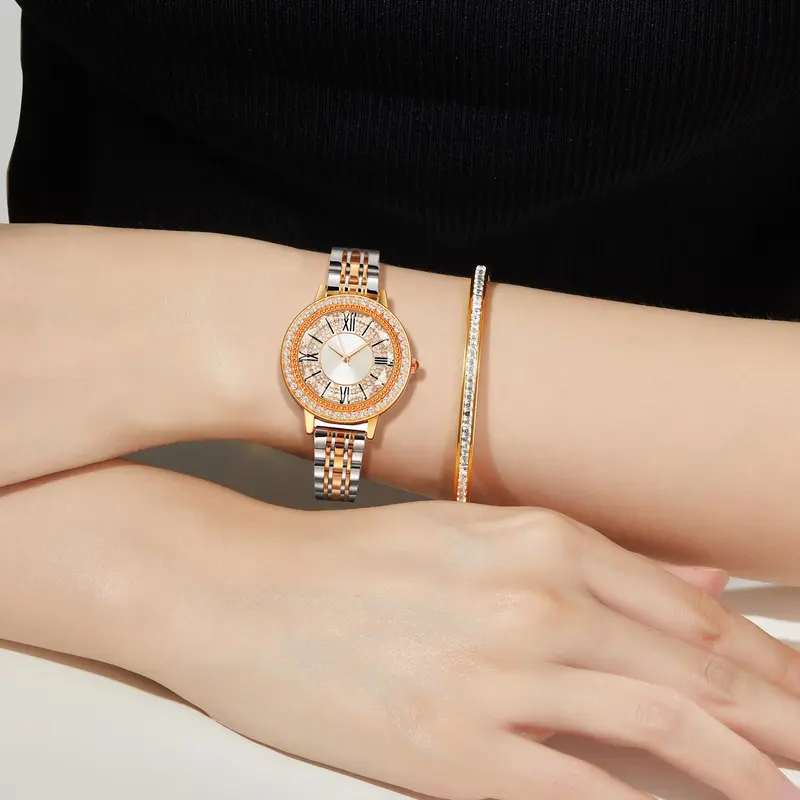 Women's Watch Set Premium Crystal Accented Bangle Watch and Bracelet Watch