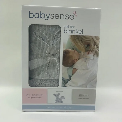 Babysense Baby Cellular Blanket, Grey, Bunnies Prints, Cotton, Large
