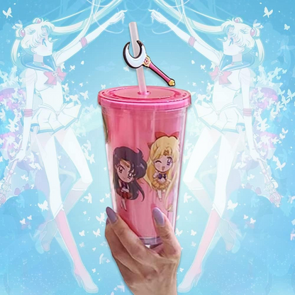 JUST FUNKY Sailor Moon Crystal Carnival Cup with Straw | 16oz Plastic Travel