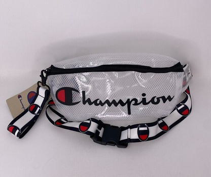 NWT CHAMPION Sling Waist Fanny Pack Travel Adjustable Script LOGO Clear See Thru