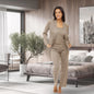 Women’s 3-Piece Knit Pajama Set – Shadow Beige, Size M