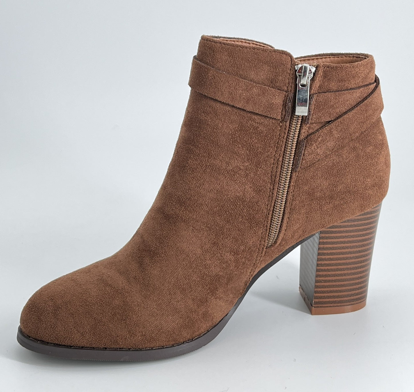 Women Bowknot Round Toe Short Boots Side Zipper Stacked Block High Heel Booties
