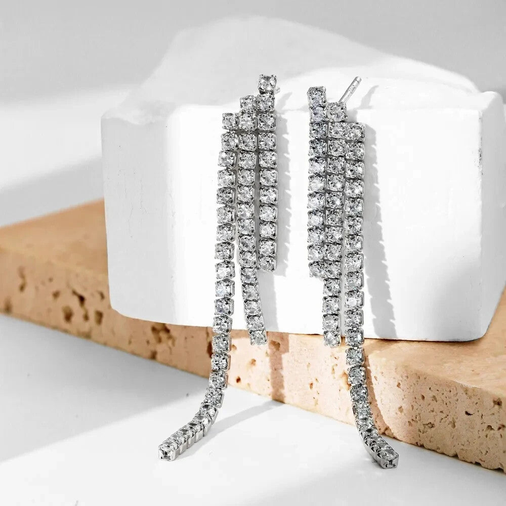 Shiny Zirconia Tassel Party Stud Earring&Single left sterling silver snake