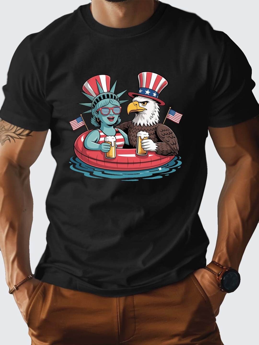 4th Of July Lady Liberty Bald Eagle Pool Float For Adult Size S-XL T-Shirt