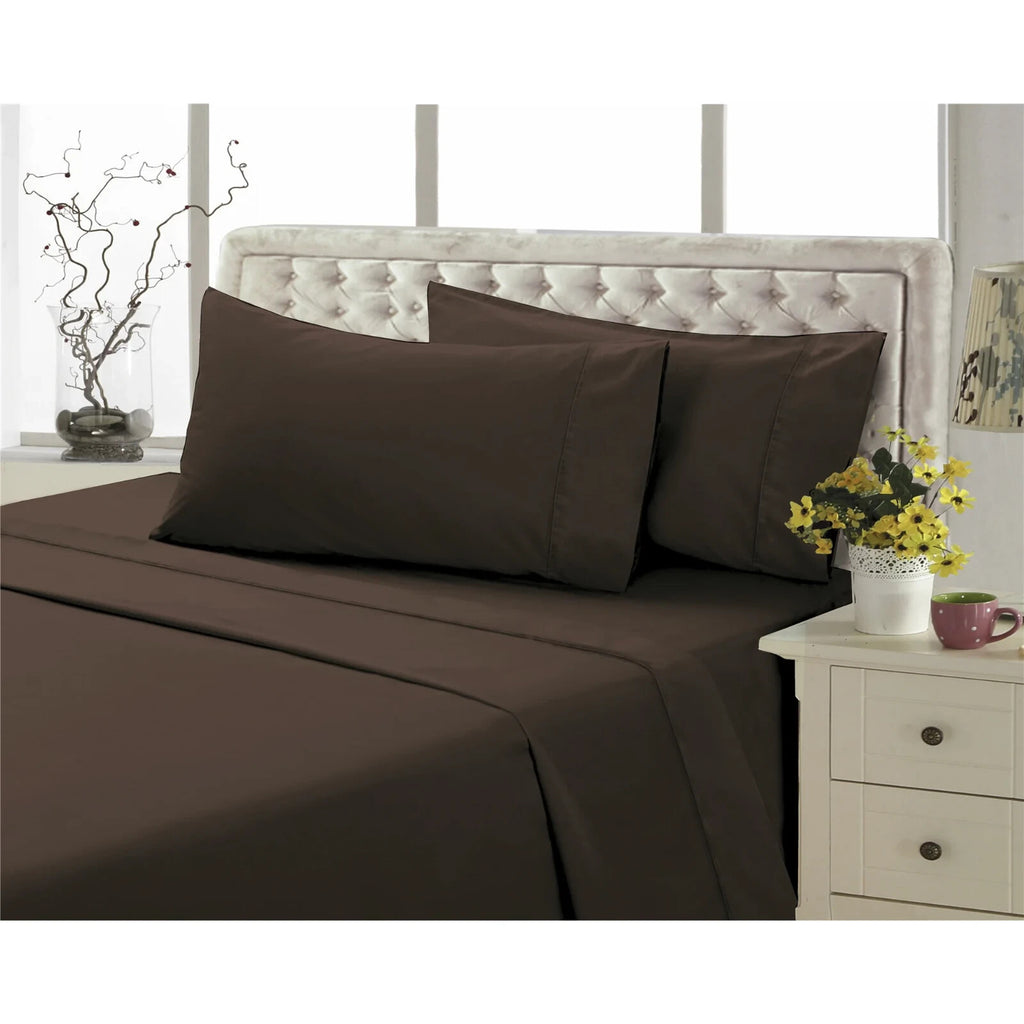 Queen Size Bedding Sheets & Pillowcase 4-Piece Set, Brown