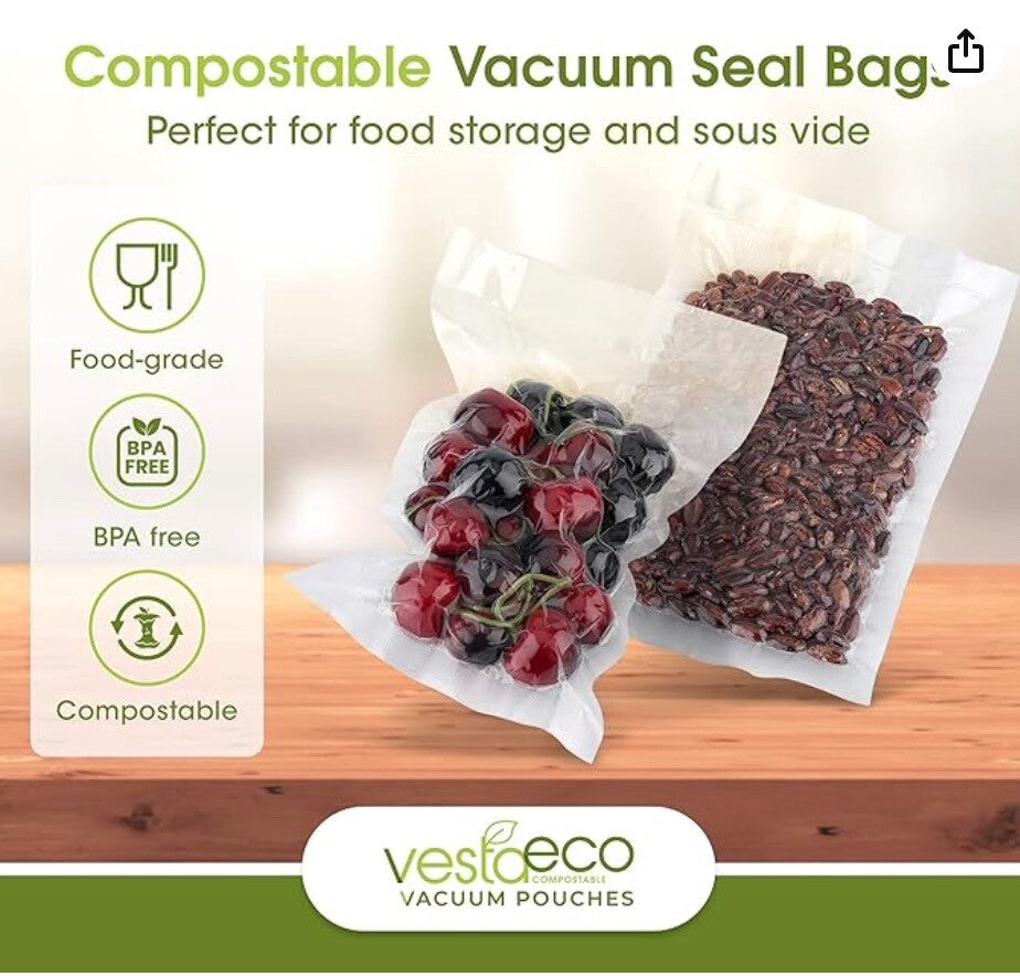 100 Vacuum VestaEco Commercially Compostable Vacuum Seal Bags - 6*10inch
