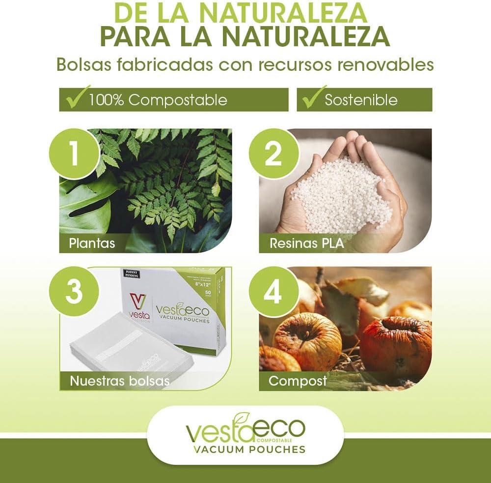 VestaEco Commercially Compostable Vacuum Seal Bags 11 x 16 Inches - 50 Vacuum