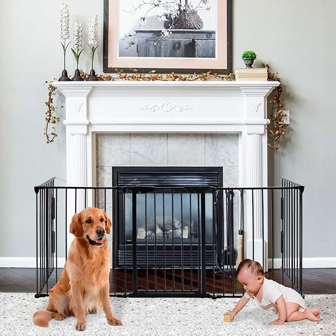 121" Extra Wide Baby Gate with Door, 5-Panel Metal Fence, 30" High