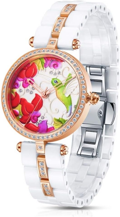 Ladies Watch High-end Ceramic Embossed Background Diamond #W50352L.02A
