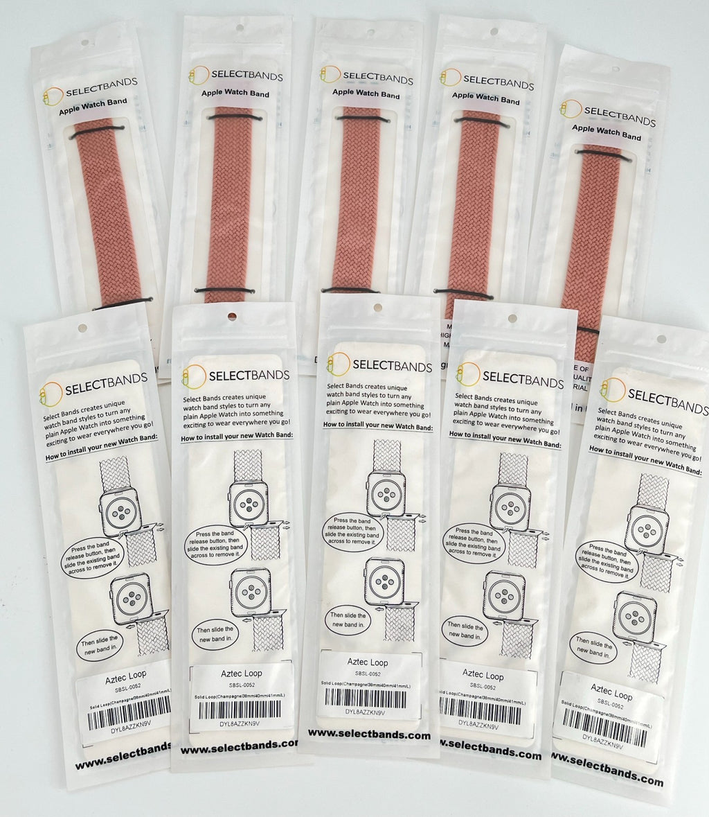 10-Pack L  Champagner  Solid Loop Watch Bands 0.8 x 6.5 Inch , Fits 38mm/40mm/41