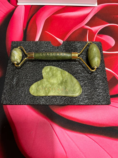 Jade Roller and Gua Sha Set - Guasha Tool for Face - Skin Care Gift Set