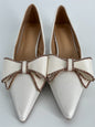 Women’s White Bow Chunky Heel Pumps – Closed Toe Wedding Dress Shoes Size 10