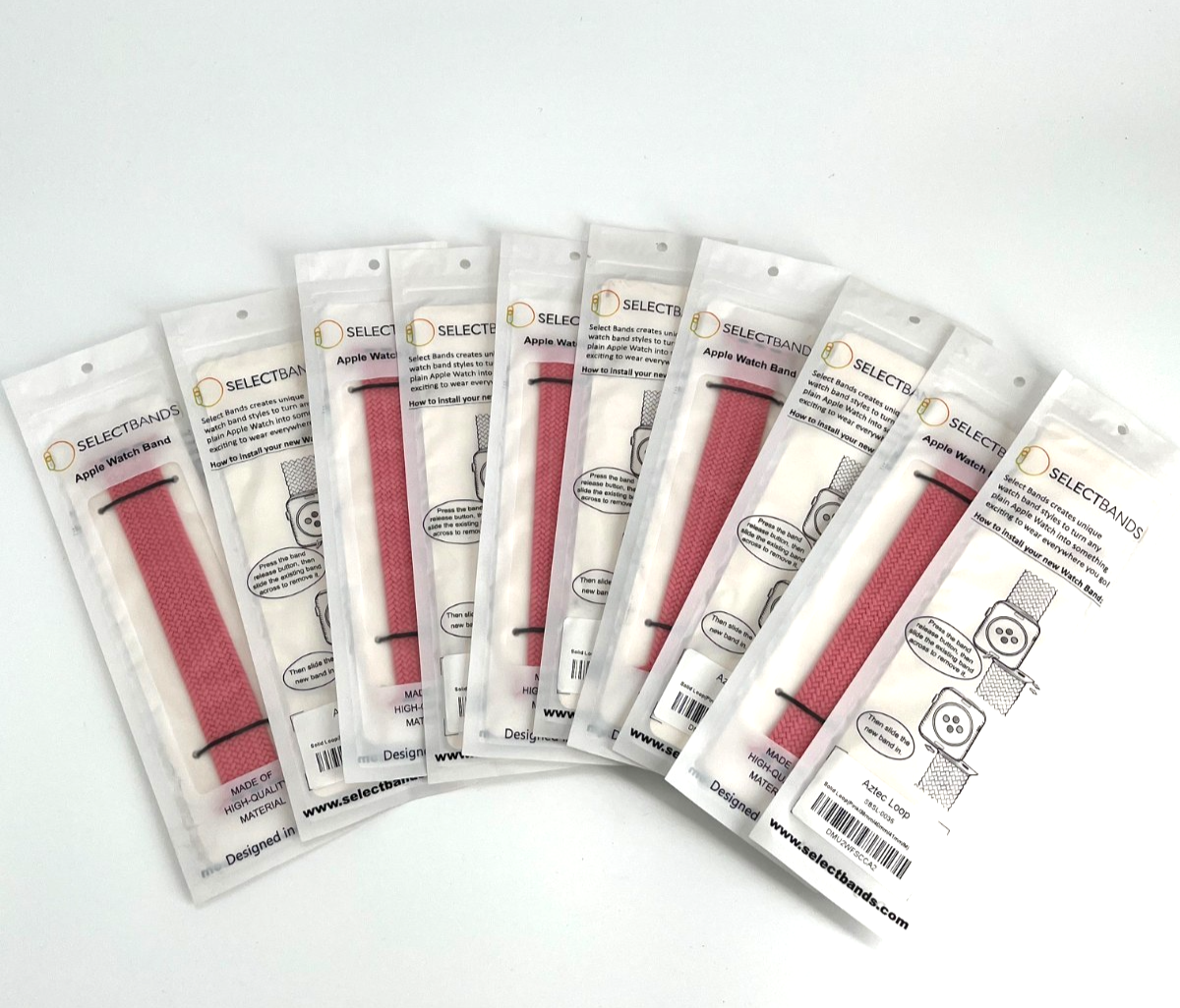 10-Pack Pink Solid Loop Apple Watch Bands 0.8 x 6.2Inch , Fits 38mm/40mm/41mm
