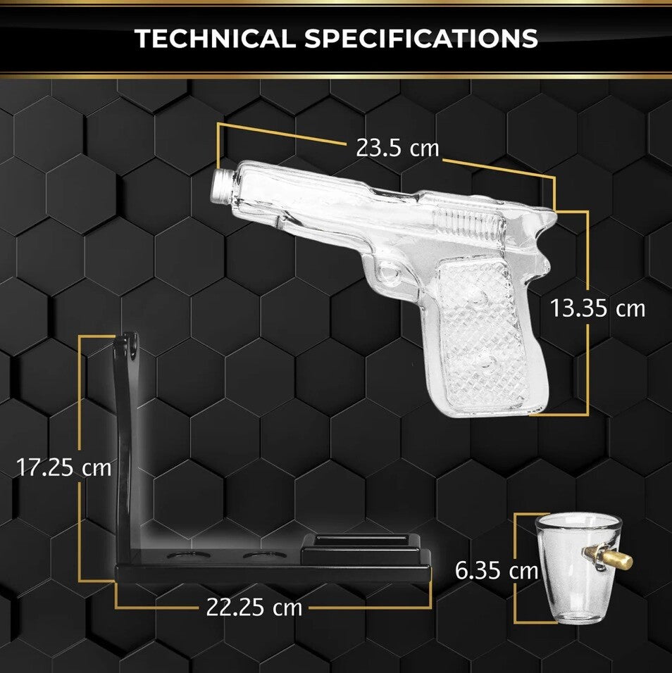 Gifts for Men Dad Whiskey Decanter Set 9 Oz with Two 2 Oz Glasses, Pistol Gun Bi